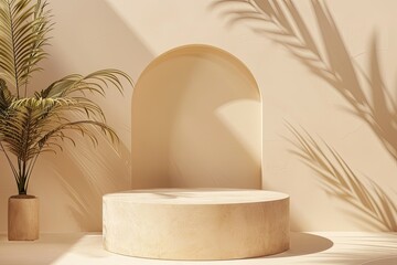 High Resolution Image of Beige Podium for Product Display, Beige Podium for Advertisement
