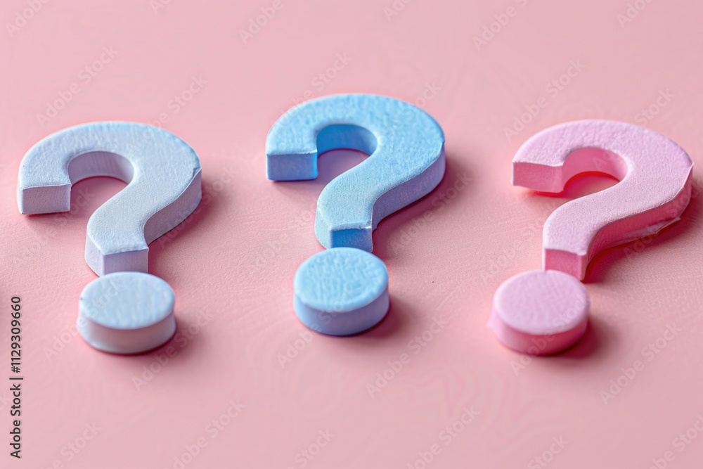Poster A minimalist design featuring multiple question marks on a bright pink background