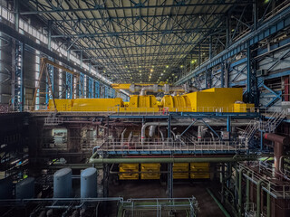 Cilegon, Indonesia-November 23, 2024: The steam turbine at coal-fired power plant to produce rotation for generator.