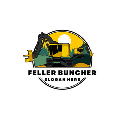 Harvester working in a forest. Vector flat illustration of a truck with  isolated on a white background.