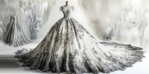 Intricate bridal dress design for an elegant wedding event .4k image