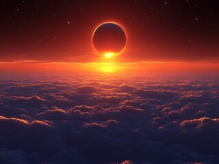 Obraz premium Celestial Sunset Eclipse Above a Sea of Clouds