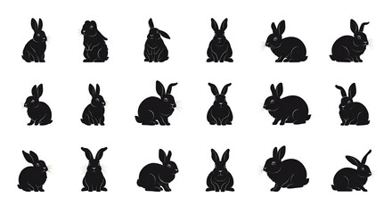 Big collection of rabbit silhouettes. Smooth JPEG version of vector illustration.