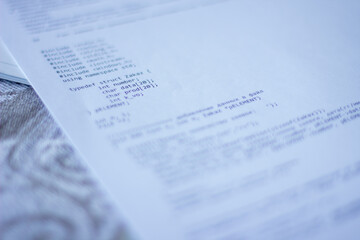 printout of the application code test in the C programming language with errors. Correcting errors in the programming test