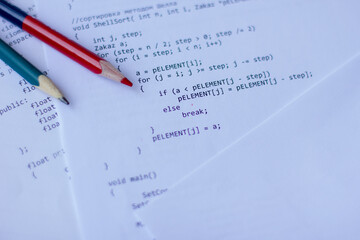 printout of the application code test in the C programming language with errors. Correcting errors in the programming test