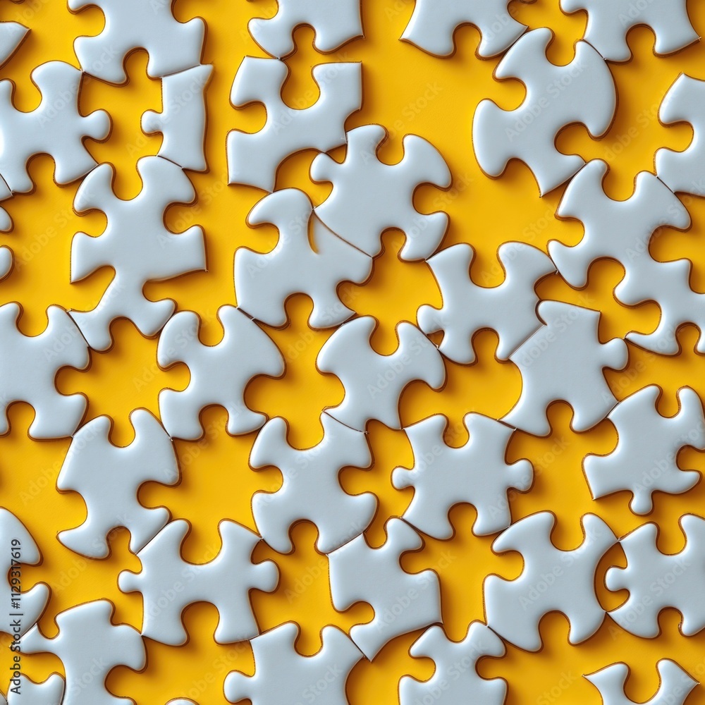Poster puzzle pieces on a yellow background, ready to be used in a creative project