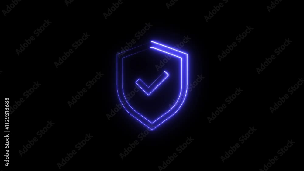 Poster 4k line glowing neon line shield check mark with check mark icon isolated on black background video 