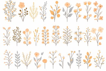 Naklejka premium Elegant Floral Patterns with Soft Yellow and Gray Color Palette