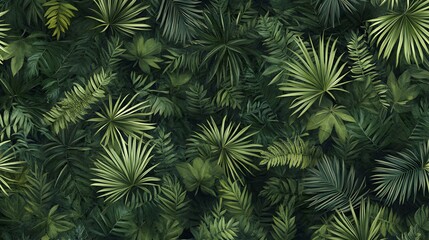A seamless pattern of dark green palm leaves, creating an atmosphere reminiscent of the jungle