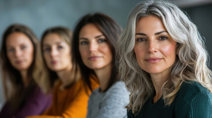 Obraz premium Empowered women of various ages and backgrounds sitting together, showcasing diversity and strength
