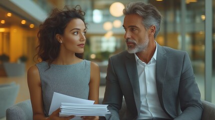 Professional colleagues discussing work in modern office setting