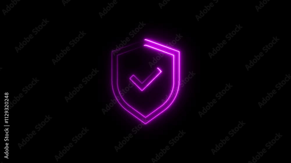 Poster 4k line glowing neon line shield check mark with check mark icon isolated on black background video 