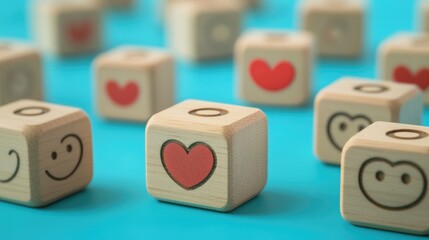 Set of wooden blocks with hand-drawn faces, great for educational or creative projects