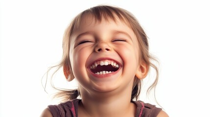 Joyful child, wide smile, showing teeth.
