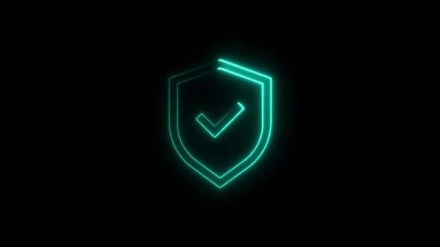 4K Line Glowing neon line Shield check mark with check mark icon isolated on black background Video motion graphic animation. Security, safety, protection, privacy concept. Tick mark ... See More