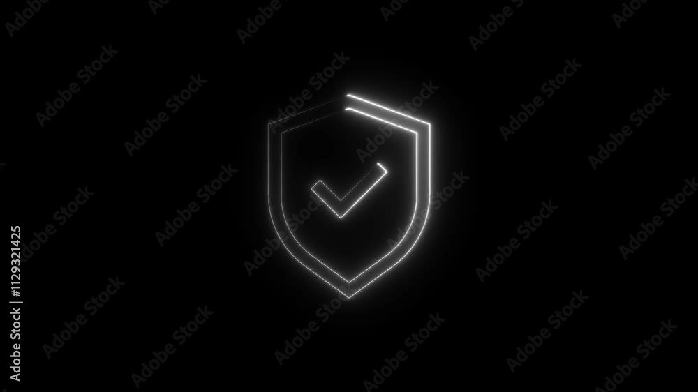 Poster 4k line glowing neon line shield check mark with check mark icon isolated on black background video 