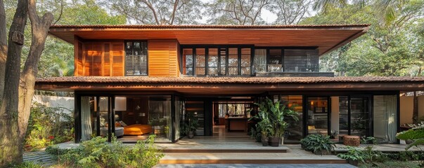 Charming Modern House in Serene Greenery, Generative AI