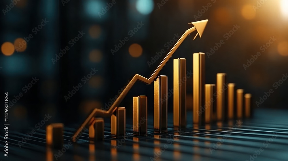 Poster growth statistics show upward trend with bar charts and arrow reflecting success and progress in dat