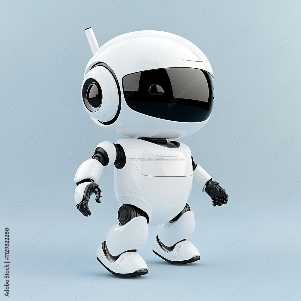 Aufkleber cute small artificial intelligence personal assistant robot walking in a minimalist setting