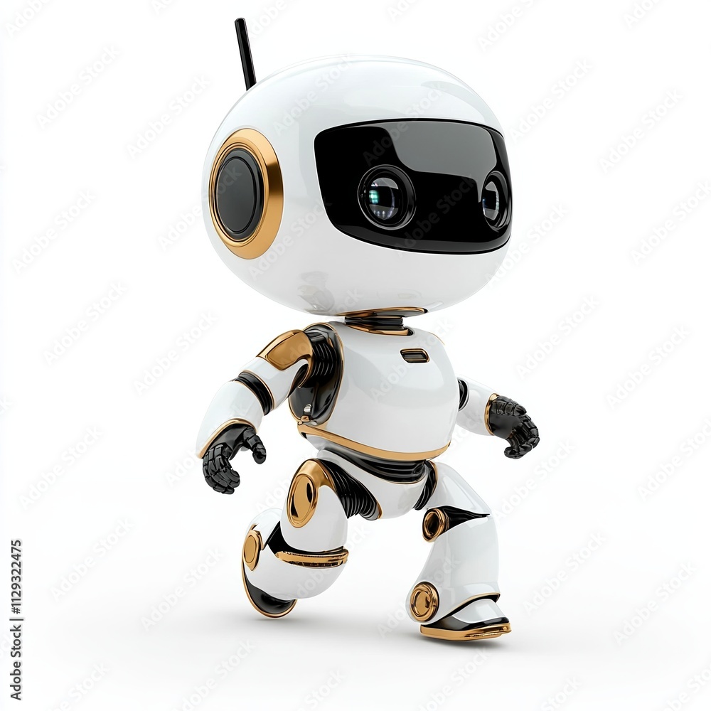 Poster small artificial intelligence robot assistant walking in an isolated space