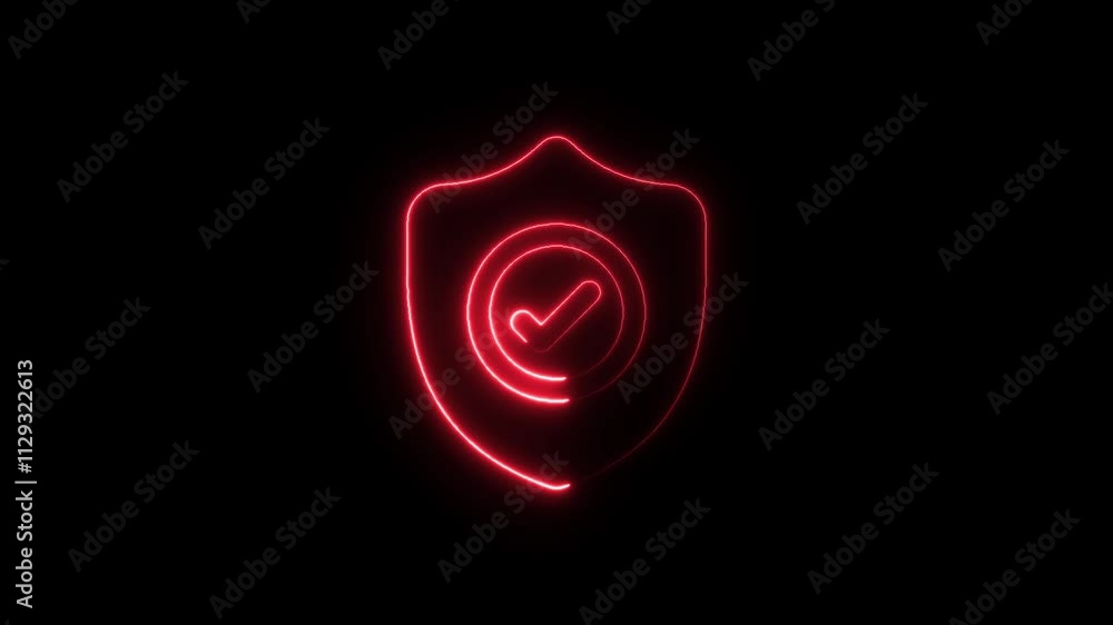 Poster 4k line glowing neon line shield check mark with check mark icon isolated on black background video 