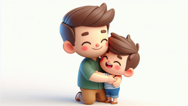 Father and son bonding moment home setting digital artwork warm atmosphere close-up view family love