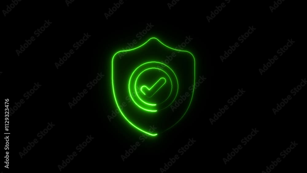 Aufkleber 4k line glowing neon line shield check mark with check mark icon isolated on black background video 