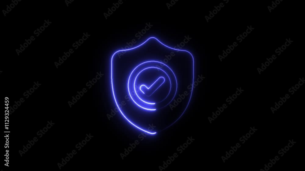 Aufkleber 4k line glowing neon line shield check mark with check mark icon isolated on black background video 