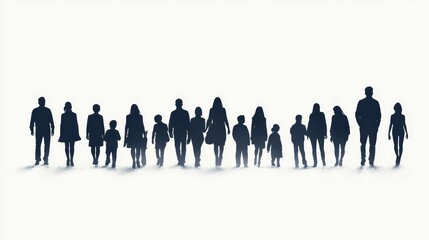 Silhouettes of a large group walking.