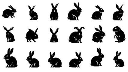Big collection of rabbit silhouettes. JPEG version of vector illustration.