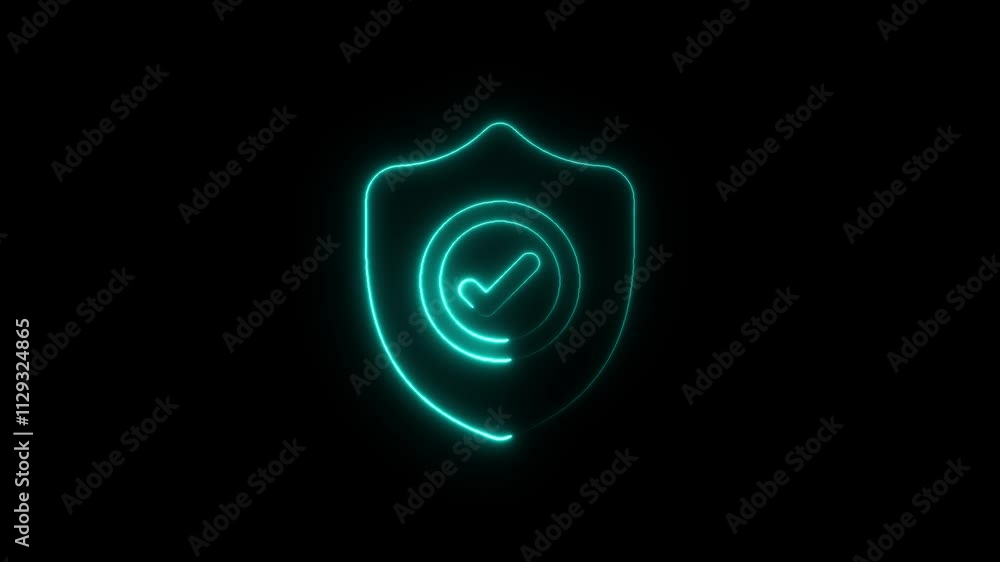 Poster 4k line glowing neon line shield check mark with check mark icon isolated on black background video 