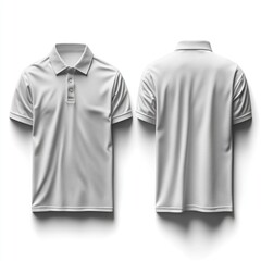 A close-up of a white polo shirt on a clean white background