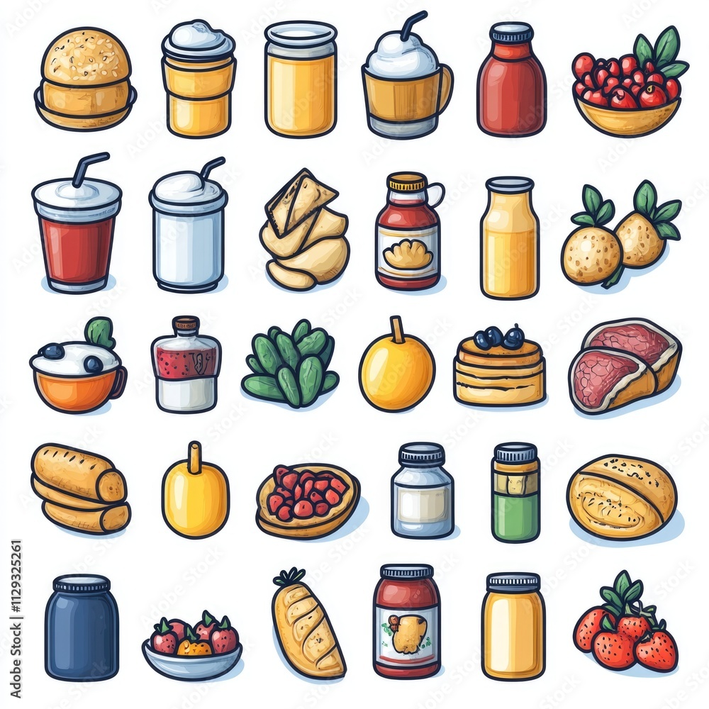 Poster assorted food items arranged in a group