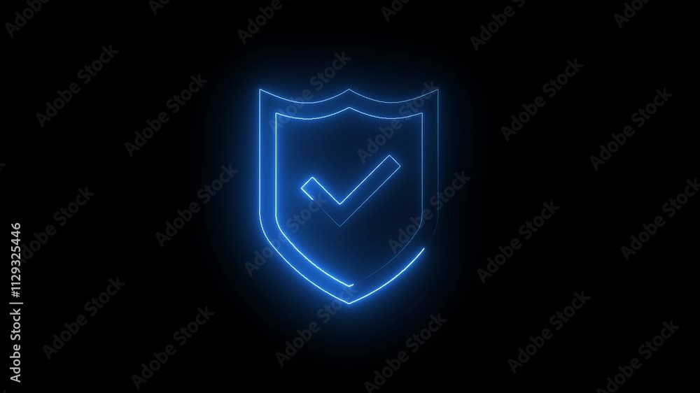Aufkleber 4k line glowing neon line shield check mark with check mark icon isolated on black background video 