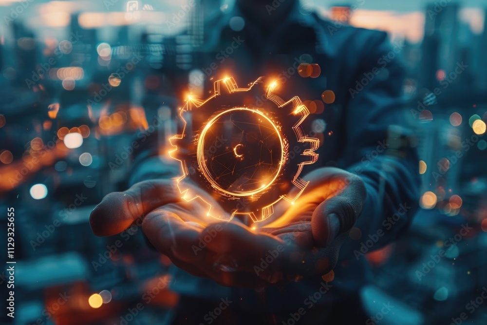 Poster a person holds a glowing clock, ideal for time-related or futuristic concepts
