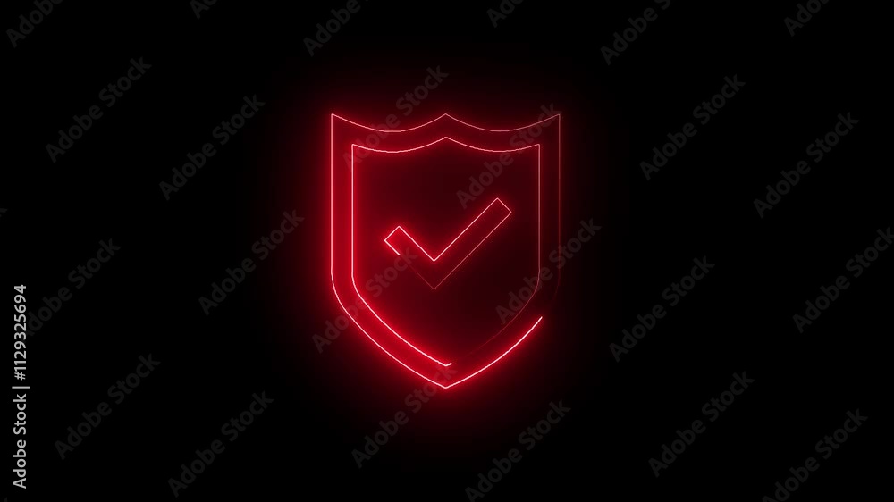 Aufkleber 4k line glowing neon line shield check mark with check mark icon isolated on black background video 