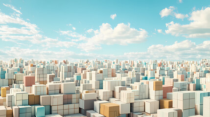 A futuristic cityscape made entirely of cube-like buildings, stretching far into the horizon. Horizon. Illustration