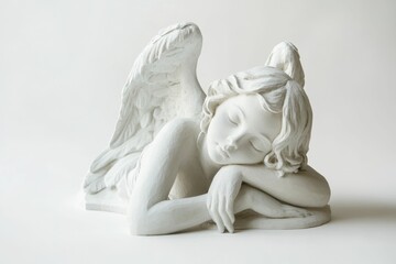 White angel statue, sleeping, wings, peaceful.