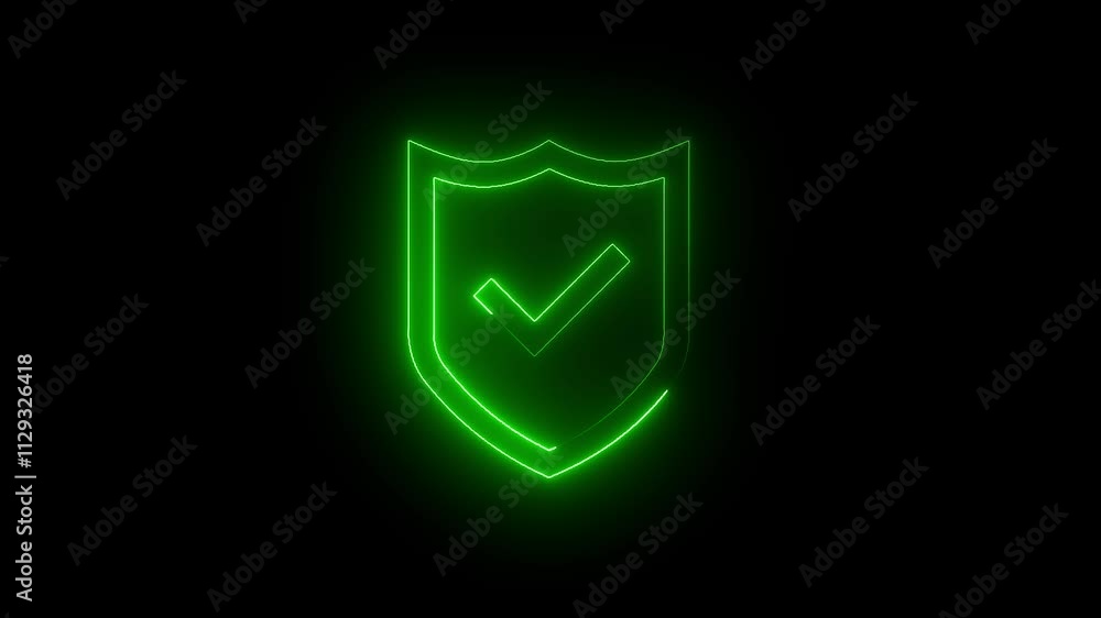 Aufkleber 4k line glowing neon line shield check mark with check mark icon isolated on black background video 