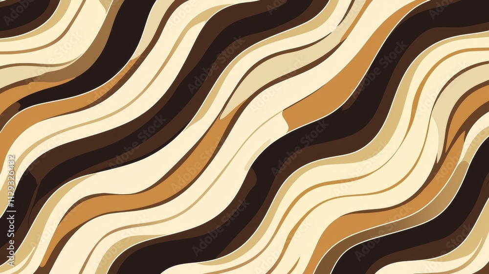 Poster brown and beige wavy stripes are intersecting, creating a dynamic visual effect that adds depth and 