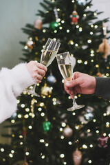 A Beautiful Celebratory Toast Taken Underneath a Charming Christmas Tree During the Holidays