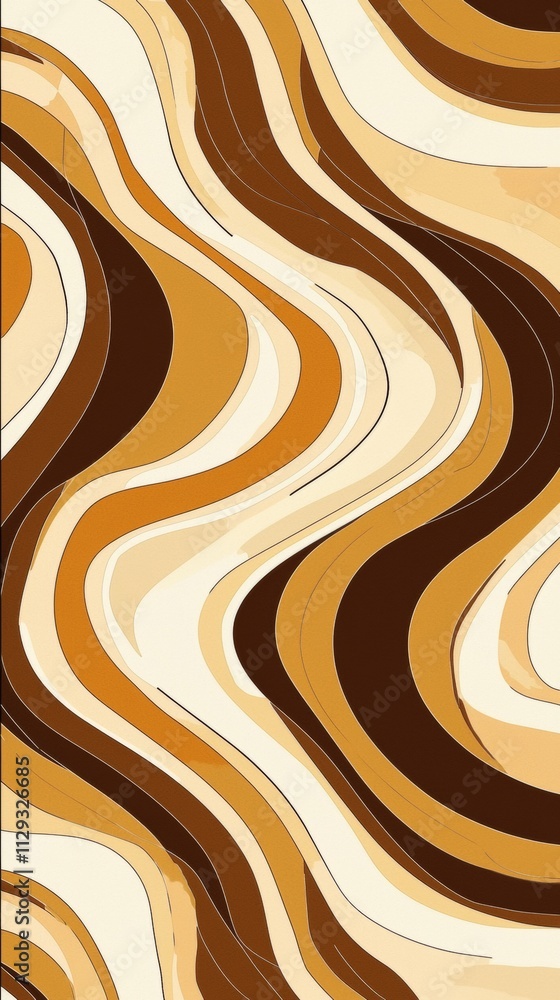 Poster smooth, flowing lines in shades of brown and beige create a visually appealing abstract pattern, sui