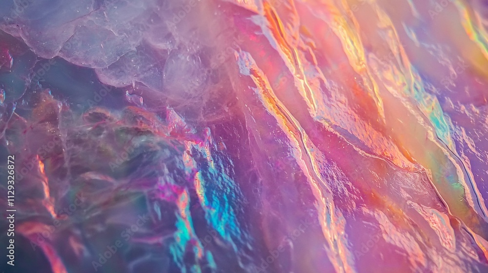 Poster macro abstract iridescent texture of a colorful crystal surface showing natural patterns with beauti