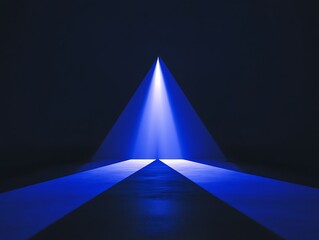 Aerial blue spotlight light beam on black background