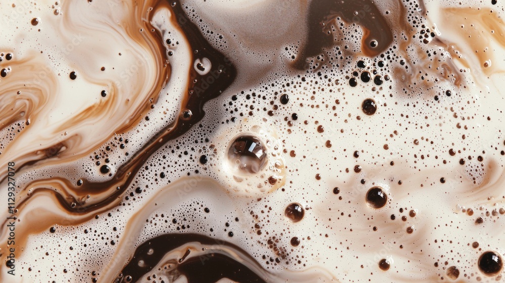 Poster close-up of creamy coffee foam swirling and mixing, creating mesmerizing abstract patterns and a del