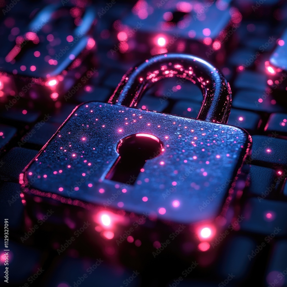 Aufkleber A close-up shot of a padlock secured on a computer keyboard, perfect for use in illustrations about security and technology