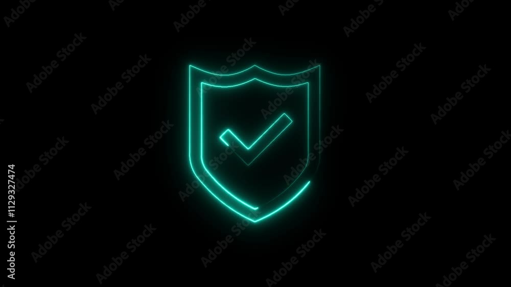 Poster 4k line glowing neon line shield check mark with check mark icon isolated on black background video 