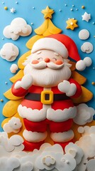 Santa Claus, Ornaments, Balls and Christmas Tree, Reindeer, Sleigh, Formed With Paper Cut Art, , Abstract Image, Texture, Pattern Background, Wallpaper, Cover and Screen of Smartphone, PC, Laptop, 9:1