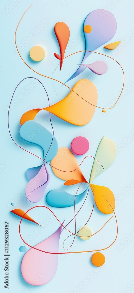 Poster abstract composition featuring vibrant, flowing shapes and lines creating a dynamic and playful visu