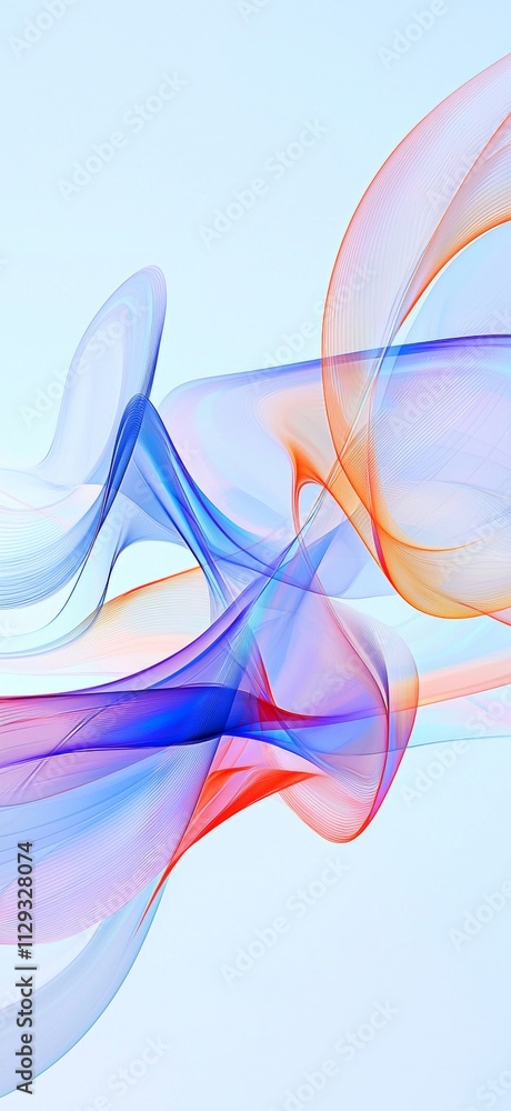 Poster Colorful abstract waves are dynamically flowing and intertwining, creating a visually captivating design against a serene light blue backdrop, perfect for modern and artistic projects
